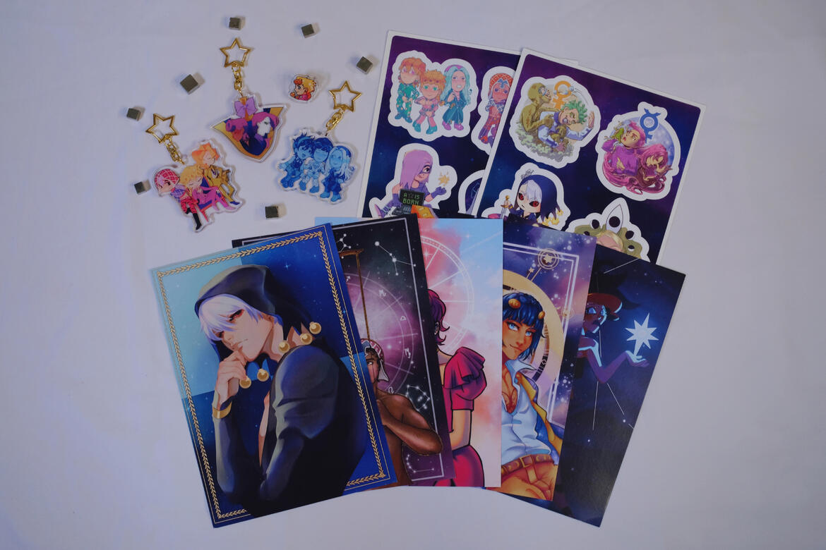 The accompanying merch